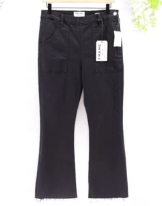 Frame Le Flare de Francoise Jeans Black Side Zip Cotton Blend Raw Hem Sz 32 NWT - Picture 1 of 12