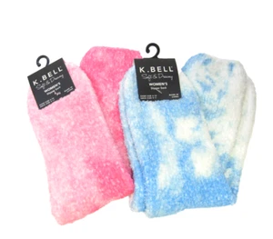 2 Paar K. Bell Damen Hausschuhe Socken Plüsch Batik rosa / blau - Bild 1 von 1