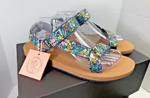 Keds x Rifle Paper Co. Size 10 Trio Lea Navy Floral Sandals WF67292 - Picture 1 of 15