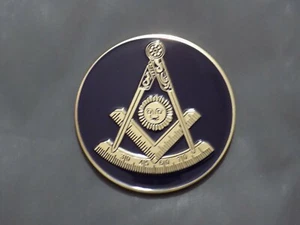 Masonic 3" Car Emblem Past Master Blue Square Compass Metal Freemason NEW - Picture 1 of 1
