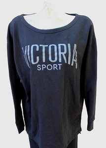 Victoria Sport Victoria's Secret Black Sweatshirt Top w/ Plunge Back Oversize M - Picture 1 of 2