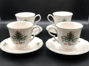 Nikko Happy Holidays Christmas Tree "Footed Cup" and "Saucer" (Set of 4) EUC - Picture 1 of 10