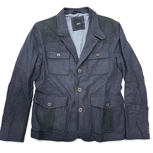 ASOS Military Field Jacket Blazer Mens Medium Blue Wool Blend - Picture 1 of 14