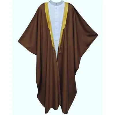 Men’s High Quality Arabian Bisht Long Sleeves Brown Cloak Arab Dress Thobe Is - Bild 1 von 4
