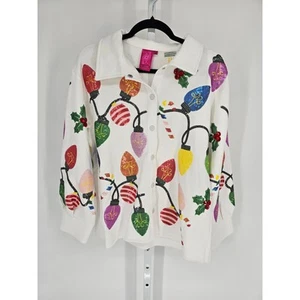 Queen of Sparkles Christmas Light Sweater Oversized M Cardigan Boho Artsy - Picture 1 of 5