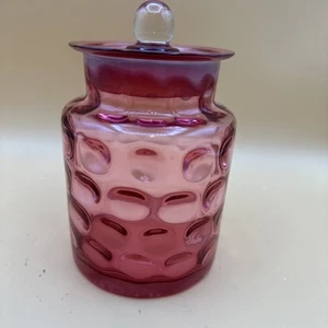 Vintage Fenton Cranberry Daumenabdruck Münze Spot Glas 5" mit Deckel - Bild 1 von 9