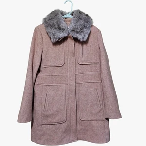 Loft Peacoat Women's Neutral Wool Blend Size Large NWOT Camel Preppy Winter Chic - Picture 1 of 10