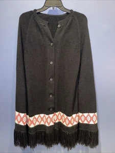 OSFM Strick Cape, 1960 schwarz rot Argoyle Fransen Knopfleiste mit Armschlitzen - Bild 1 von 3