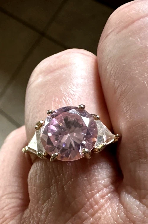 Anillo de hielo rosa de plata de ley tres piedras con detalles blancos circonita cúbica talla 6,5 HSN Foto 1 de 4