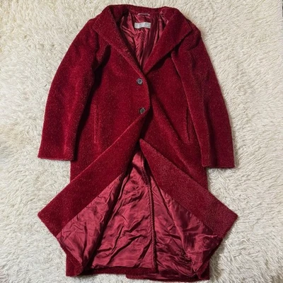 Max Mara Alpaca Teddy Bear Long Coat Jacket Blouson Women Size 42 Red Wool  - Image 1 of 4