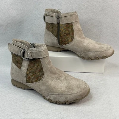 NWOB Skechers Women's 8.5 Taupe Bikers Lite Suede & Sweater Knit Ankle Boot - Image 1 of 4
