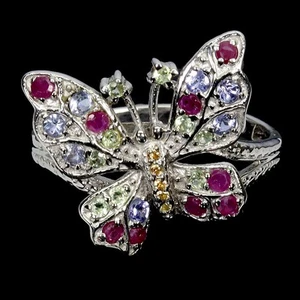 Summer 925 Silver Ring Oval Ruby Peridot Sapphire Tanzanite Gemstone Jewelry 9 - Picture 1 of 13