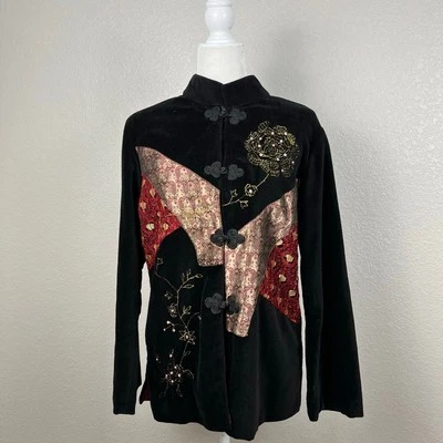 Chaqueta de Terciopelo Para Mujer M Rojo Cereza Retazos Mangas Campana Capricho Boho Lujo Foto 1 de 4