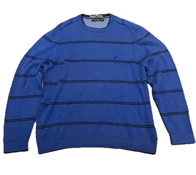 Nautica Men’s Sweater Size XL Long Sleeves Blue Stripes Cotton Casual - Image 1 of 4
