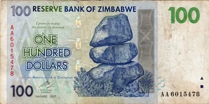 Banknote Simbabwe P69 100 Dollars 2008 - Bild 1 von 2