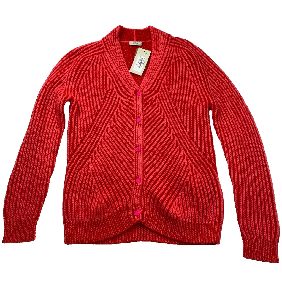Cardigã feminino Paul Smith listrado em rack tamanho G mistura de mohair vermelho manga longa novo com etiquetas - Imagem 1 de 4