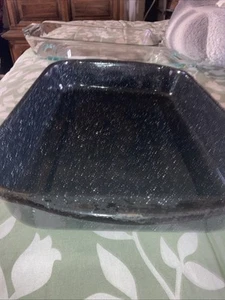 1960er blau gesprenkelt Emaillegeschirr großer Bräter - 15,5" x 9,75" x 2" guter Zustand - Bild 1 von 9