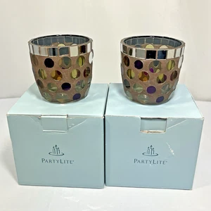 2 Party Lite Miranova Tea Light Candle Holders P 90795 Mirrored Mosaic Glass - Picture 1 of 11
