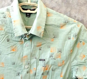 Volcom Shirt Men's M True to This Warbler Green Cotton Button Front - Picture 1 of 10