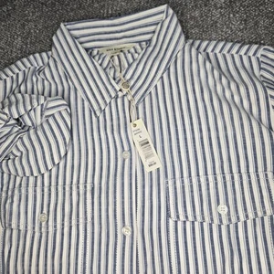 Max Studio Women's Blue White Striped Button Front Blouse Size Large Beach NWT - Picture 1 of 9