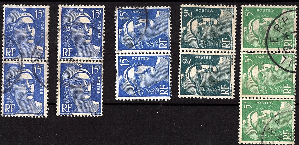 5 paires timbres oblitérés 1945 Marianne de Gandon n° 713 + 719 + 812 voir scans - Photo 1/4