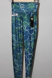 NEW Majestic NFL Zubaz Womens S Small Seattle Seahawks NFL Yoga Pants Blue Green - Picture 1 of 14