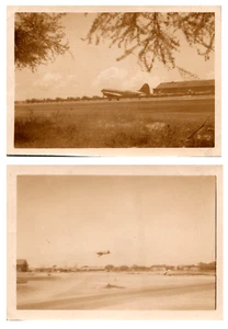 Curtiss C-46 Armee Flugzeug auf Militärbasis Landebahn & Start 1930er Fotos x2 - Bild 1 von 5