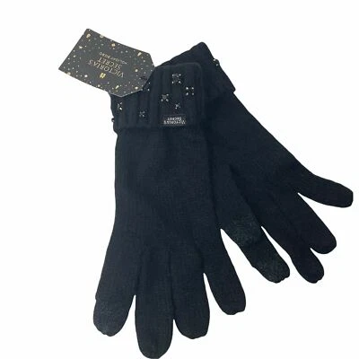 Guantes suaves tejidos brillantes Victoria's Secret Bling Gem guantes negros OS, $25 NUEVOS CON ETIQUETAS Foto 1 de 2