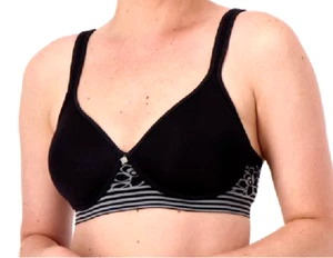 Breezies Floral Stripe Seamless Wirefree T-Shirt Bra  - BLACK, 36C - Picture 1 of 1