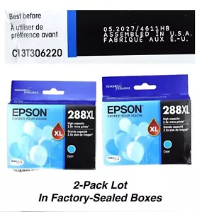 2-Pak Exp=05/2027 Genuine Epson 288XL Cyan High-Yield Ink Cartridges T288XL220-S - Picture 1 of 14