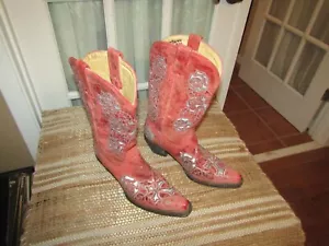 Corral Red Brown Pink R2459 Snip Boots Women's Size 9 M Distressed - Picture 1 of 9