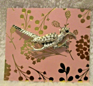 Vintage~Roadrunner Brooch~Silver Tone~Green Rhinestone~1970's - Picture 1 of 8