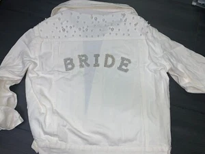 Bride pearl patches print wedding bridal denim jacket pearl detail S-5XL white - Picture 1 of 1