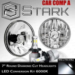H6024 Head Light Glass Diamond Housing Lamp Classic Chrome 7" Round LED Kit (B) - Bild 1 von 1