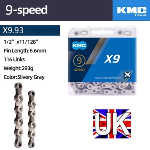 KMC 9 Speed Chain X9 Silver 116 Link Stretch-proof MTB Bicycle Road Univesal UK. - Picture 1 of 11