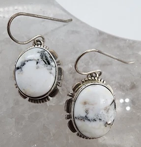 Sterling Silver 925 Navajo Howlite JF James Francisco Drop Earrings Ag 23398 - Picture 1 of 13