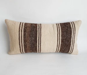 natural kilim lumbar pillow cover 12x24 in handmade striped kilim cushion case - Picture 1 of 9