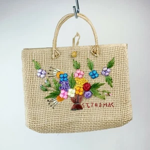Vintage St Thomas Bags By Cabana Straw Rattan Woven Floral Purse Tote - Picture 1 of 5