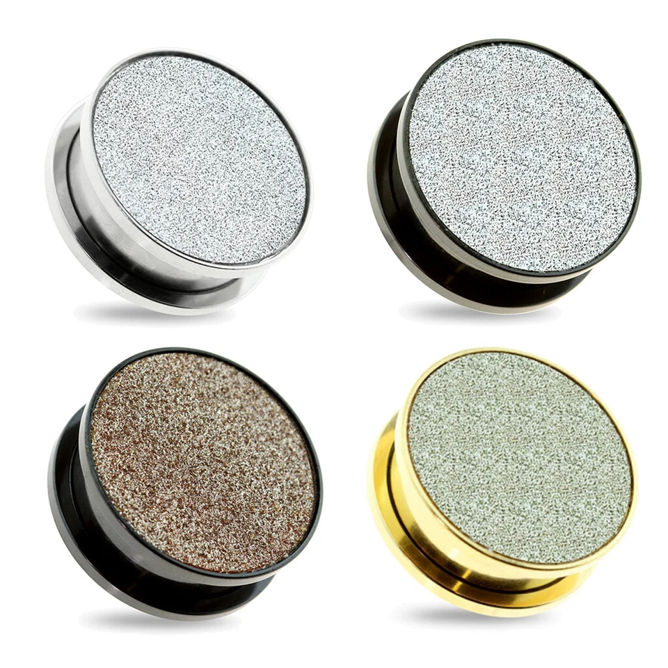 Tunnel Plug 316L Acciaio Inox Sabbiato Cerchio Brillanti Oro Nero Braun Argento - Immagine 1 di 1