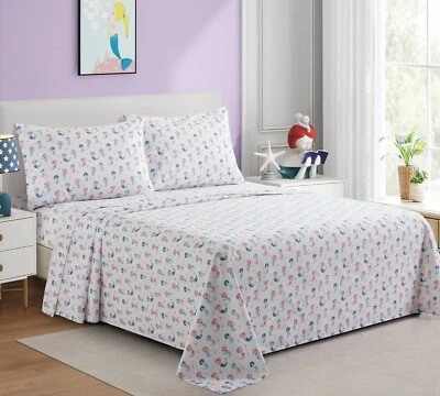 Juego de sábanas de percal de algodón estampadas de 600 hilos para niños y niñas, Mermaid Queen Foto 1 de 4