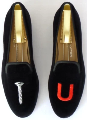 TAN LINDO Mujer $575 Stubbs & Wootton Terciopelo "SCREW U" Zapatillas Mocasines Zapato 8.5 Foto 1 de 4