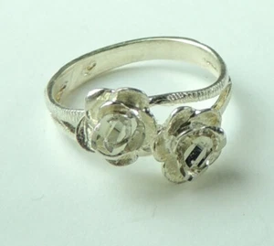 Double Rose Diamond Cut Ring in Sterling Silver  Statement Jewelry - Picture 1 of 1