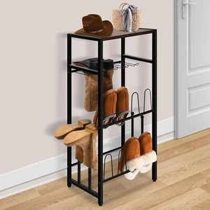 Free-Standing Boot & Shoe Rack with Wooden Shelf – Entryway Storage for 8 Pairs - Picture 1 of 6