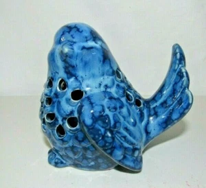 BLUE MARBLE BLUE BIRD CUT-OUT CERAMIC TEA LIGHT CANDLE HOLDER LANTERN - Picture 1 of 9