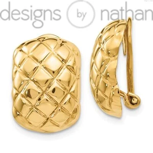 Designs by Nathan | 14k Yellow Gold   Quilted Non-pierced Omega Back Earrings - Picture 1 of 10