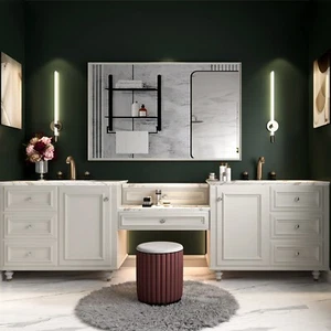 40x30 Inch Glossy White Rectangular Wall-Mounted Bathroom Mirror with Beveled - Picture 1 of 14