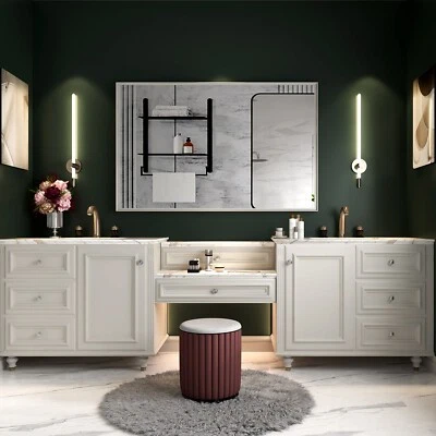 40x30 Inch Glossy White Rectangular Wall-Mounted Bathroom Mirror with Beveled - Image 1 of 4