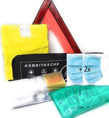 Cassetta Medicazione 4in1 Auto 2025 con Gilet Alta Visibilità Triangolo Avvertimento Pronto Soccorso Emergenza Kit