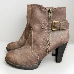 White Mountain Size 10  Taupe Faux Suede Heeled Ankle Side Zip Buckle Boots - Picture 1 of 10