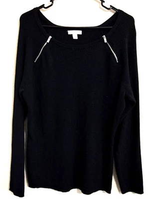 New York & Company Mujer XL Negro Manga Larga Raglán Túnica Cremalleras Gótico Foto 1 de 4